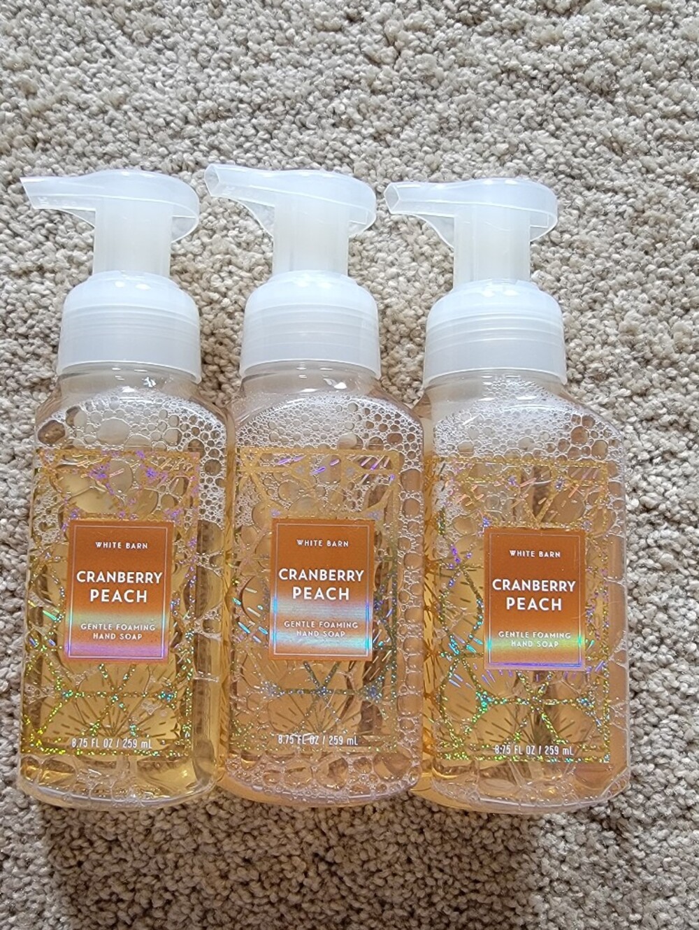 Bath & Body Works Soap Cranberry Peach Set of Three Foam Hand Soap White Barn